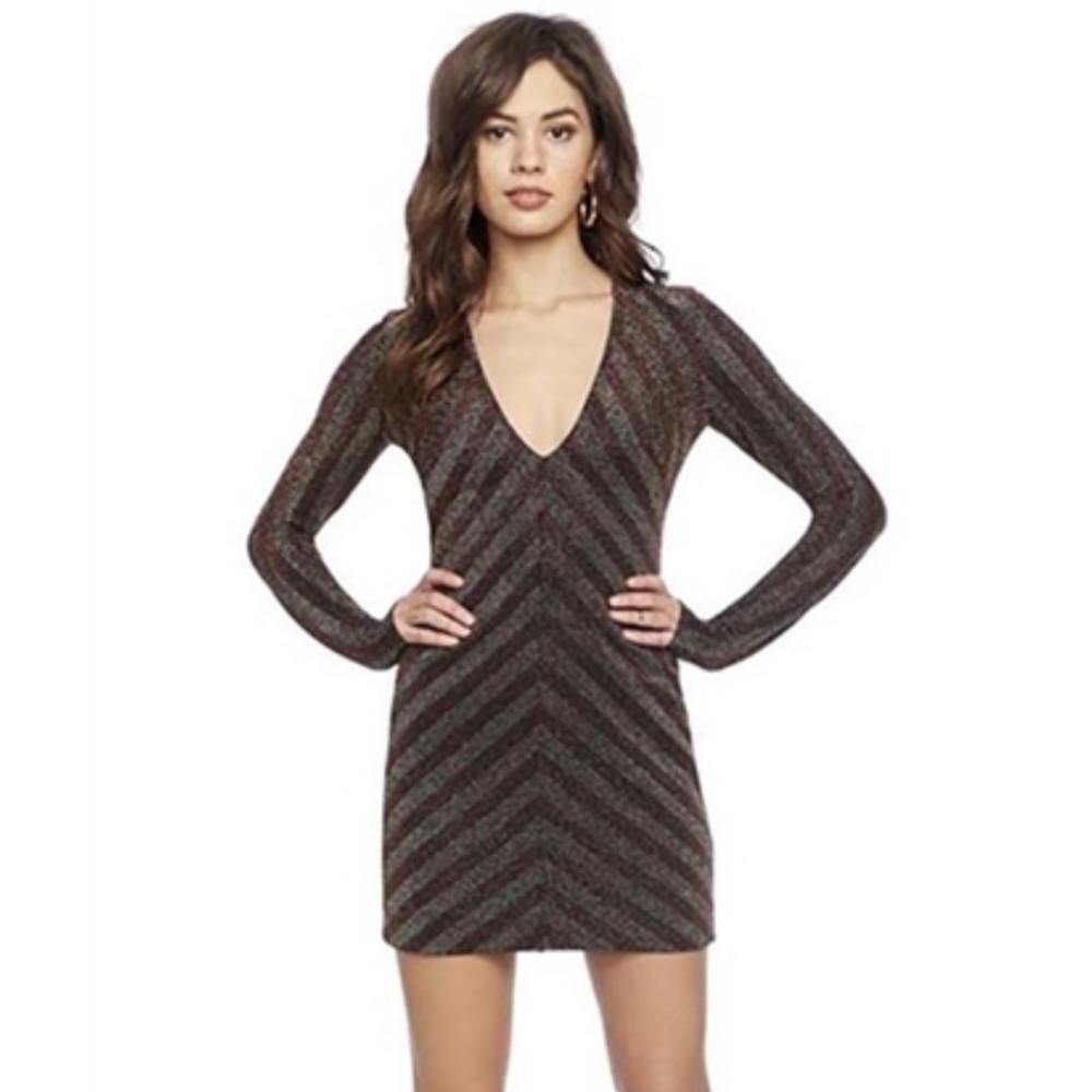 Cosmopolitan Gold Metallic Striped Maya Mini Dress
